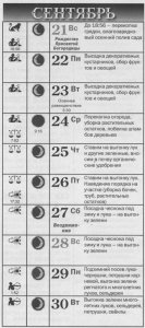 Лунный посадочный календарь 2014 на сентябрь